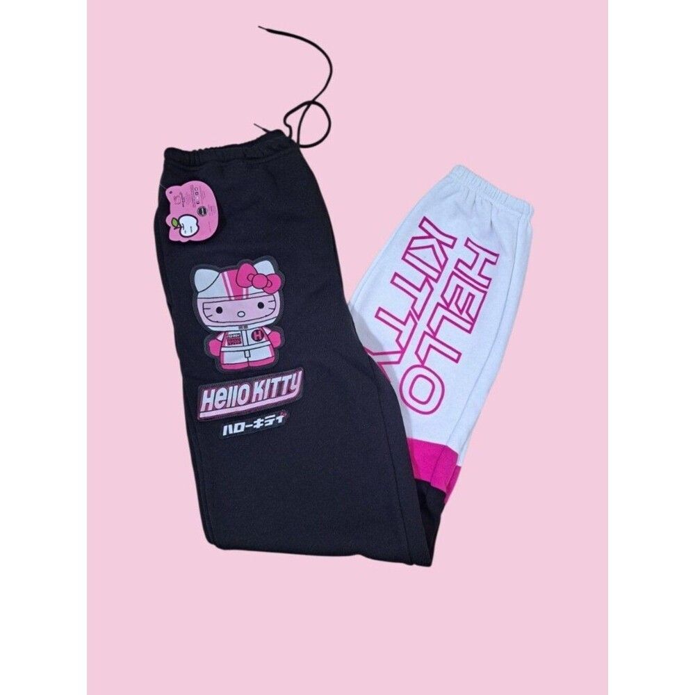Sanrio Hello Kitty Women's Teen Black Multi Jogger Casual Pants Sz Extra Small